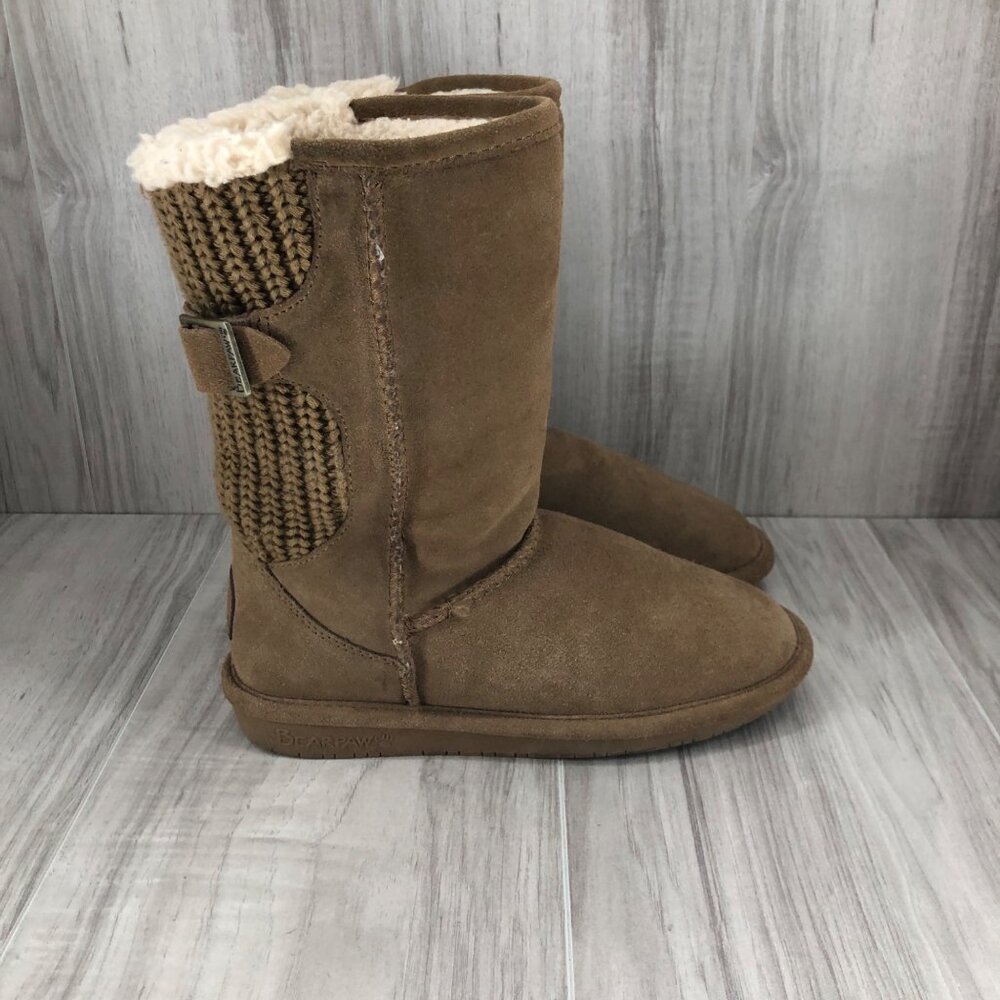 BearPaw Boots Women's 7 Boshie Brown Suede Lined Winter Slip On